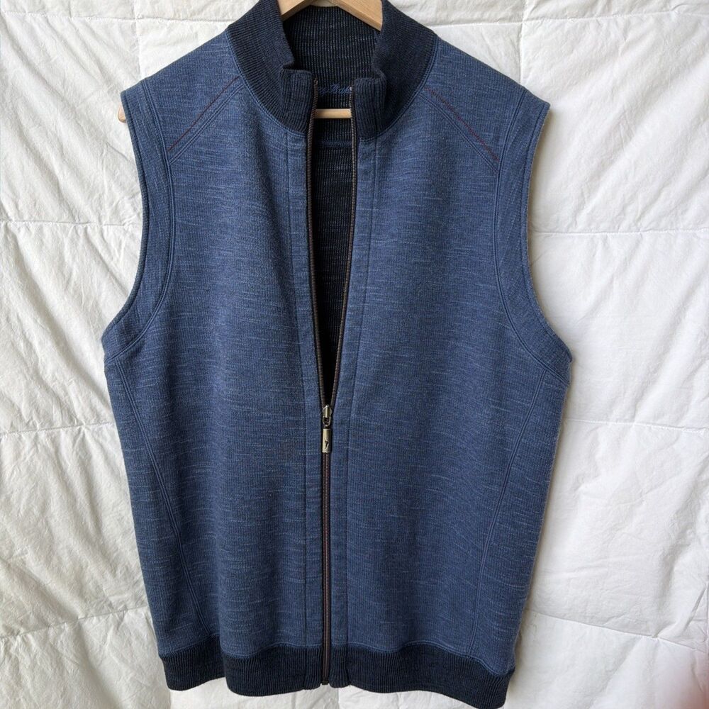 Tommy Bahama Reversible Vest Mens Blue Full Zip Beachy Coast Preppy Outdoor L